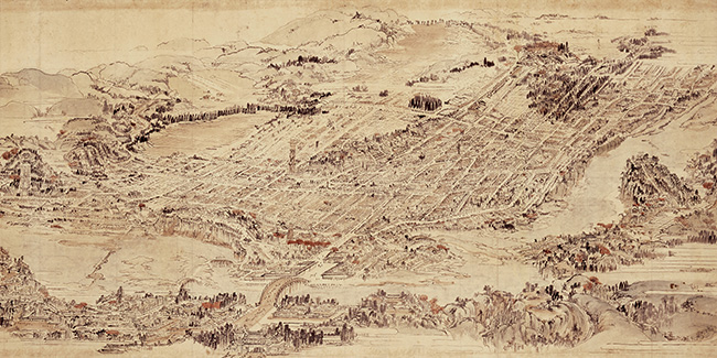 Drawing of the Sendai Castle Town in the first year of the Meiji period
